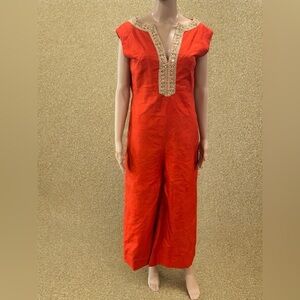 Vintage 60’s red one piece palazzo cocktail jumpsuit with rhinestones-M
